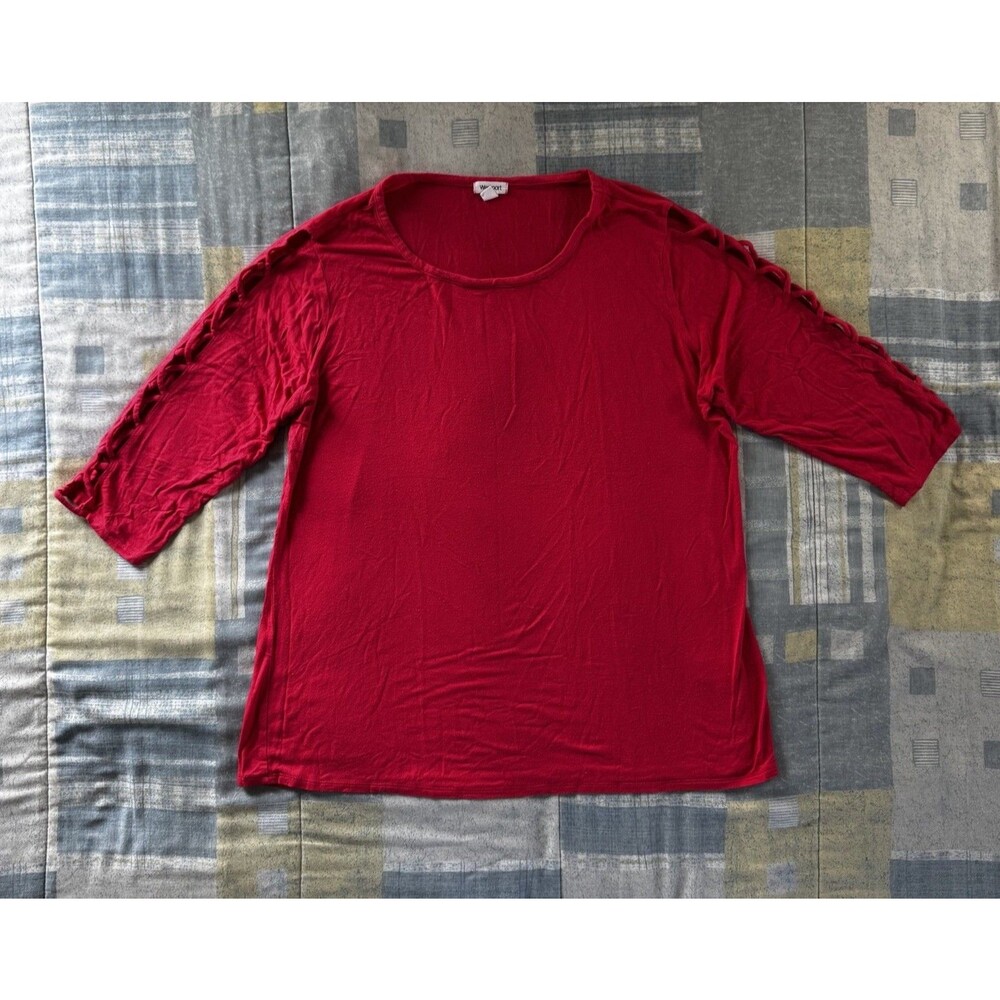 Westport Red Open Sleeve Crew Neck Rouched 3/4 Sleeves Stretch Women's Sz 1X